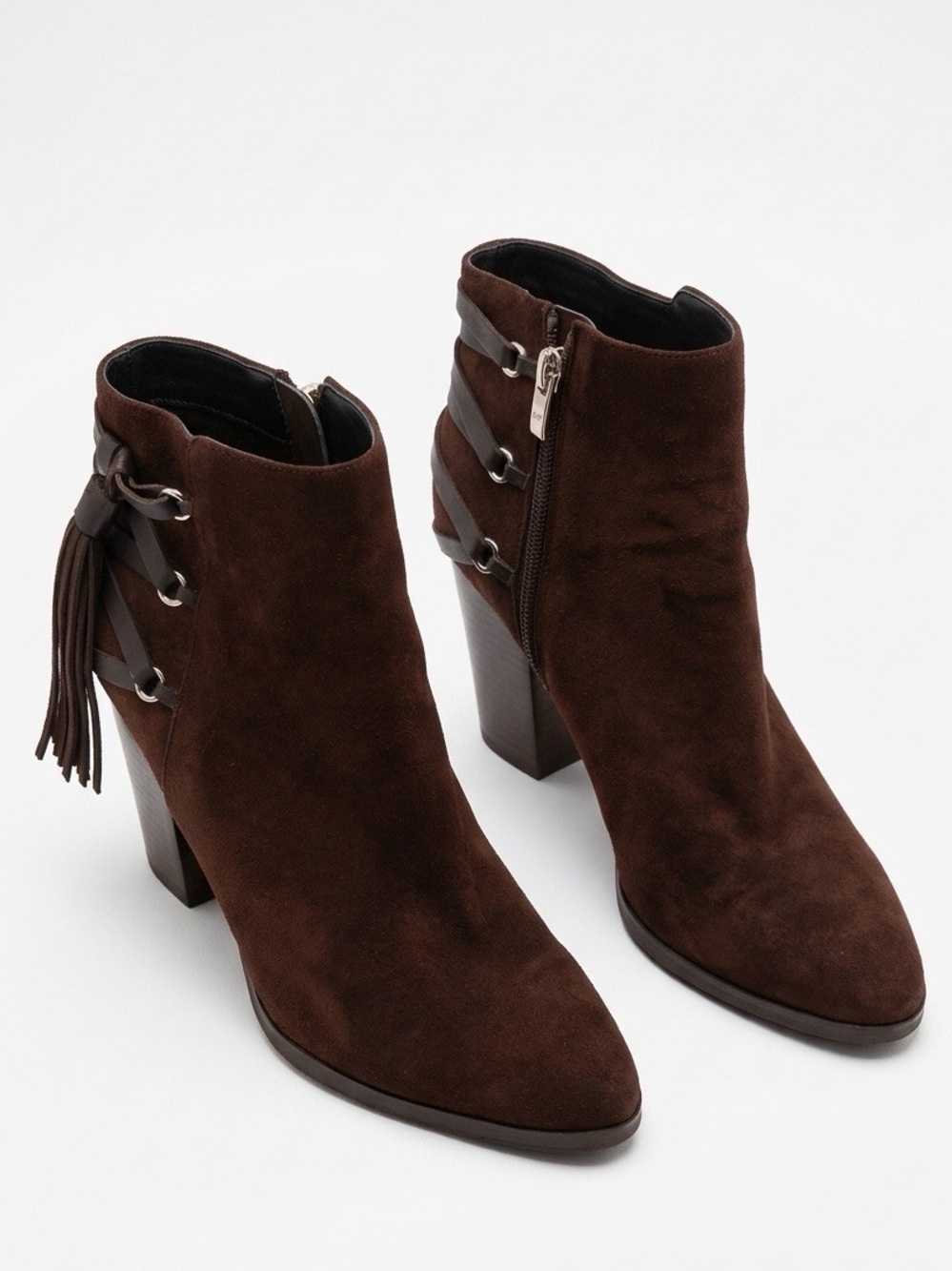 Marc Fisher Kadey Chocolate Brown Suede Tassel Side Zip Ankle Boots - Size 9